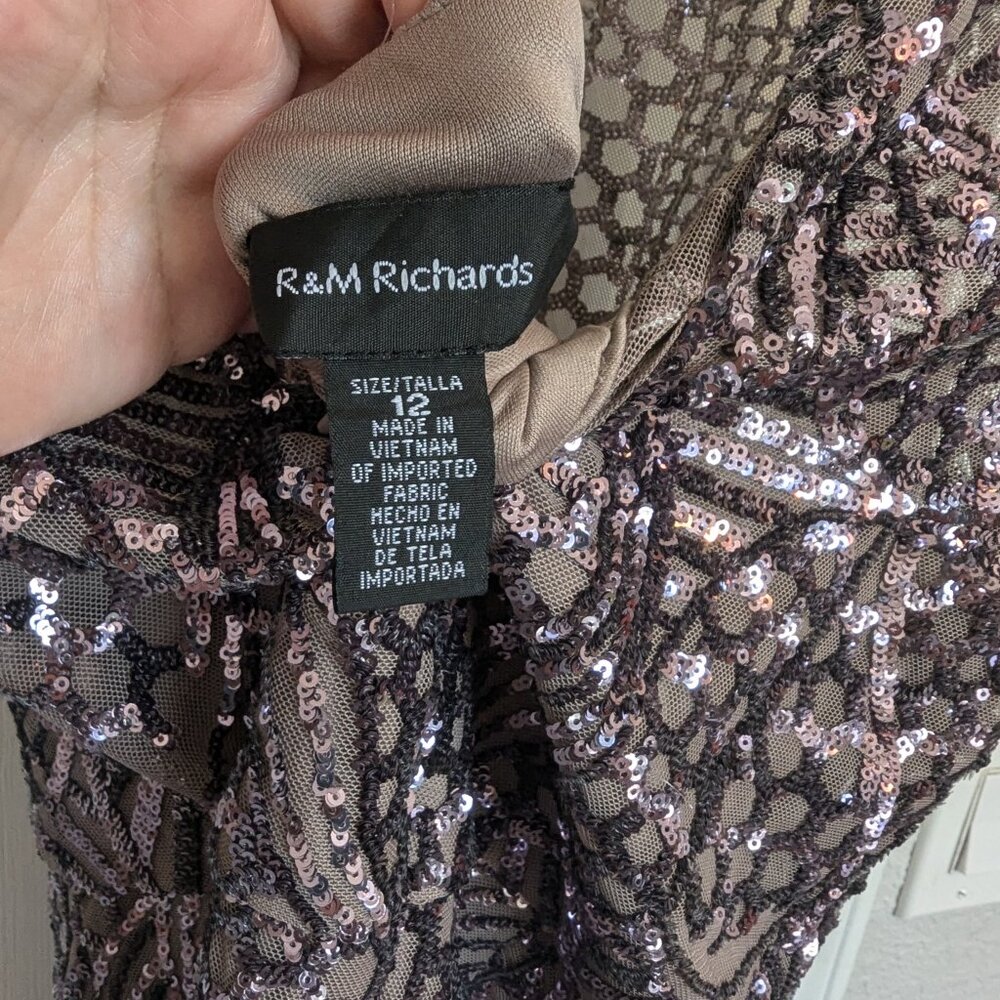 SEQUIN LACE & ILLUSION | Godet A-Line Dress | 12 | WORN 1x | Mauve \ Gatsby 1920 - Picture 9 of 11